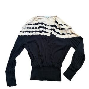 Young Fabulous and Broke Black and Cream Dye Print Long Sleeve Shirt Blouse -S